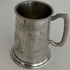 VINTAGE Pewter Tankard Engraved London Landmarks Made Sheffield England Barware